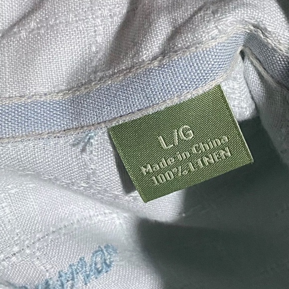 Tommy Bahama Size L 100% LINEN Light Green Hawaiian Beach Long Sleeve Shirt - Picture 3 of 5